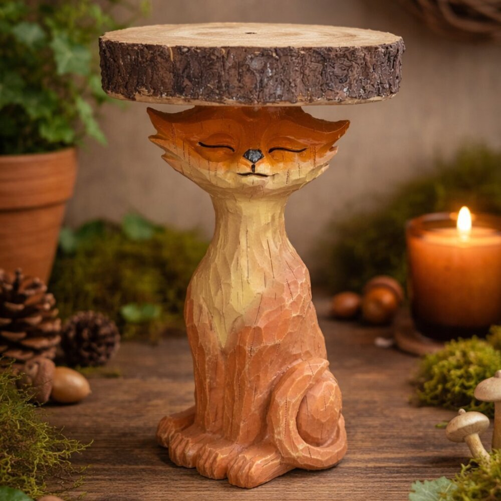 Garden Bird Feeder or Candle Holder Lowrie Fox Statue Figurine Resin